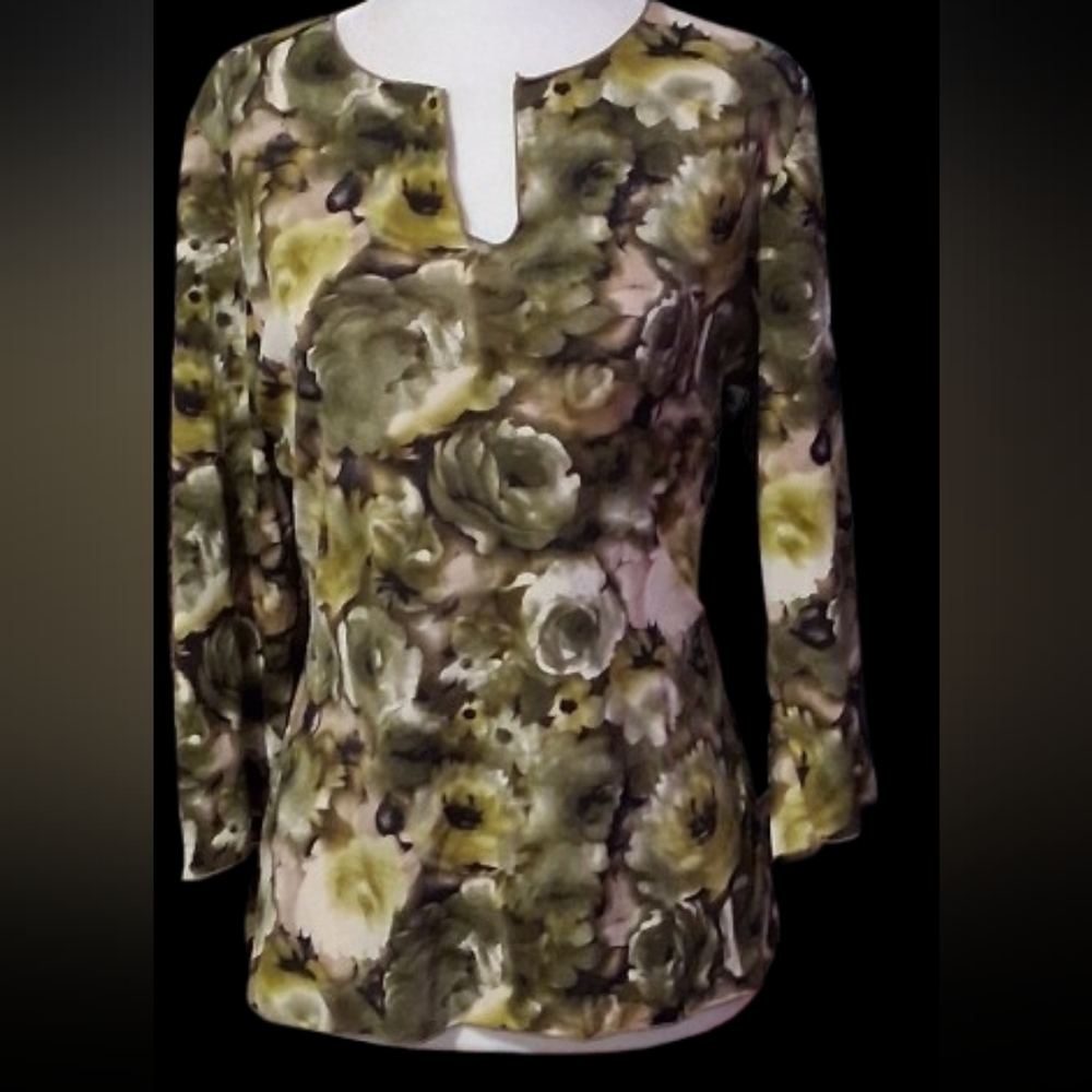 INC Concepts Floral Print Women's Top, 3/4 Sleeve, Size Large